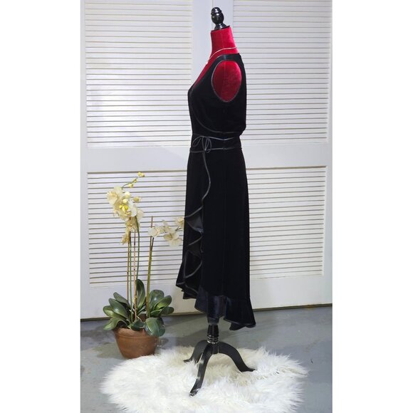 A.B.S. By Allen Schwartz Women's Black Velvet Wrap Dress Ruffled Hem Sz L 2564 - Picture 5 of 10